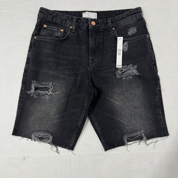 Asos Design NWT Sz 32 Black Distressed Frayed Men's Jean Short - Picture 8 of 8